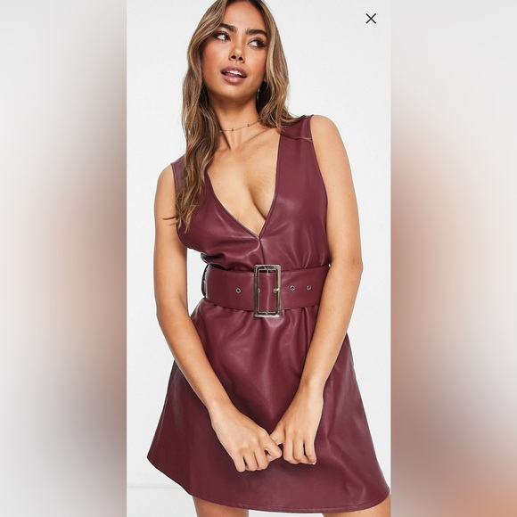 Miss Selfridge Dresses & Skirts - Miss Selfridge belted faux leather dress in burgundy